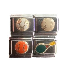 Zoppini Italian Sports Charm Bundle: Soccer, Basketball, Tennis Racket, Baseball